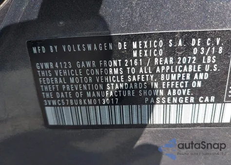 2019 Volkswagen Jetta 1.4T R-Line/1.4T S/1.4T Se from USA, damaged, VIN 3VWC57BU8KM013017